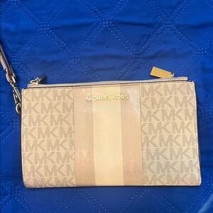 Michael Kors Monogram Beige Wristlet
